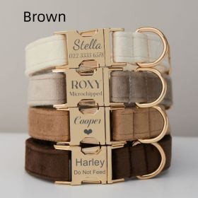 Multiple Colour Velvet Personalise Dog Collar Leash Set With Bow (Option: Brown-M)