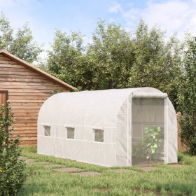 Outsunny 15 X 7 X 7 Walk-In Tunnel Greenhouse, Large Garden Hot House Kit With 6 Roll-up Windows & Roll Up Door, Steel Frame, White (Color: White)